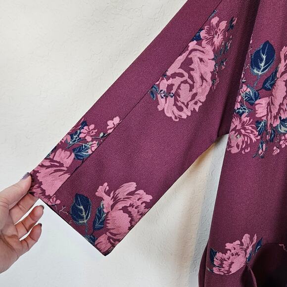 Chelsea Studio Burgundy Floral Print Open Front Blazer Jacket Plus 18 20 Work - Picture 4 of 10